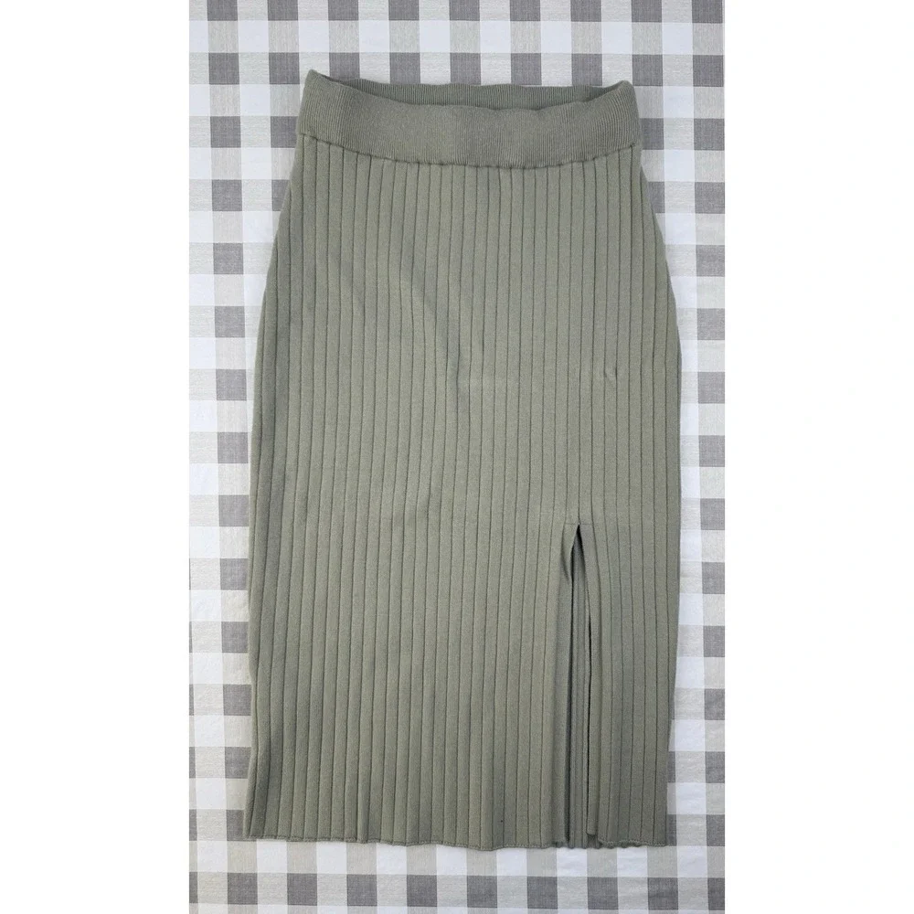Abercrombie Fitch Rib Knit Midi Skirt Olive Green Slit Medium